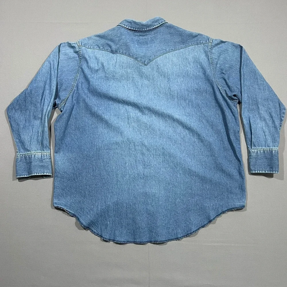 Wrangler Denim Western Shirt X-Long Tails Pearl Snap Big Man Fit Blue Mens 19-35
